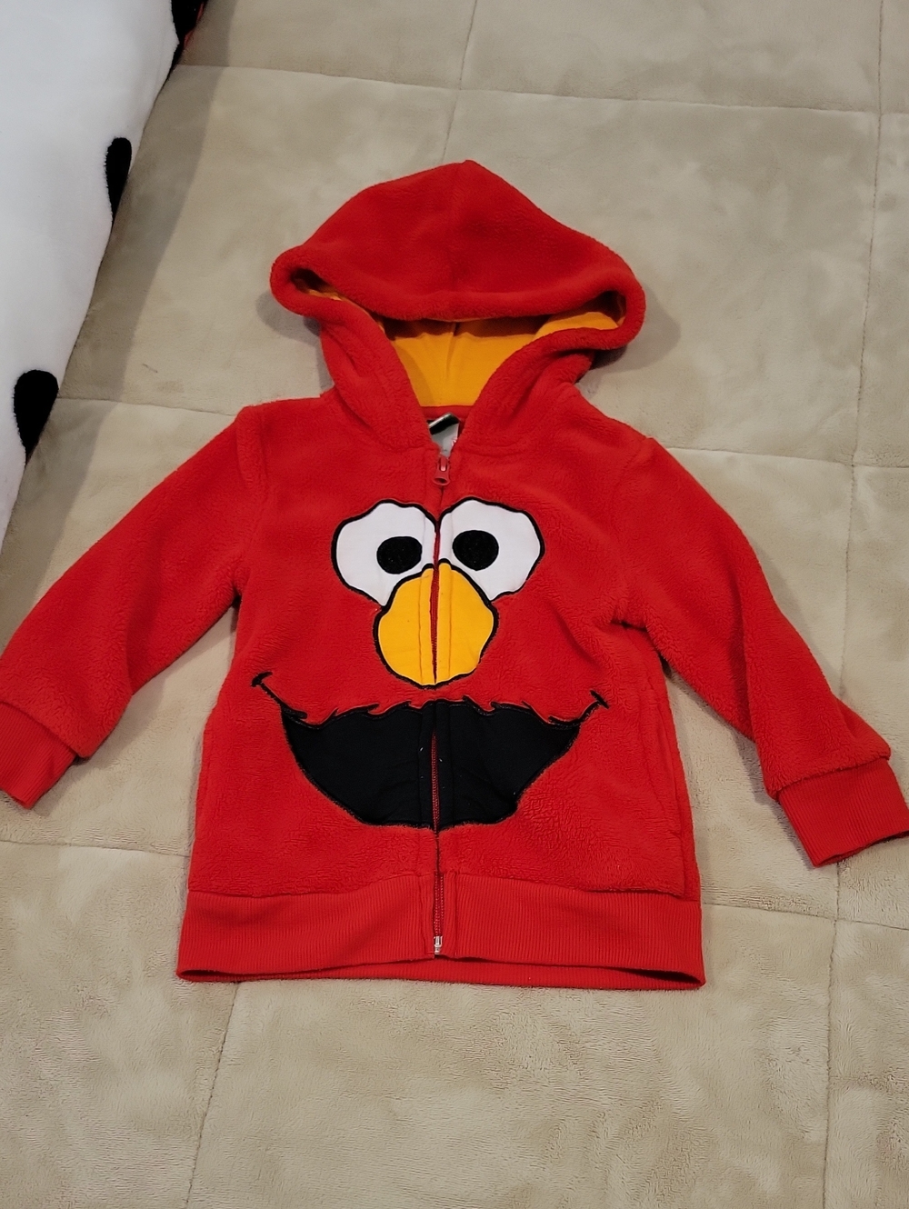 Sesame Street Elmo Red Fleece Hooded Zip-Up with Yellow Lining Size 2T